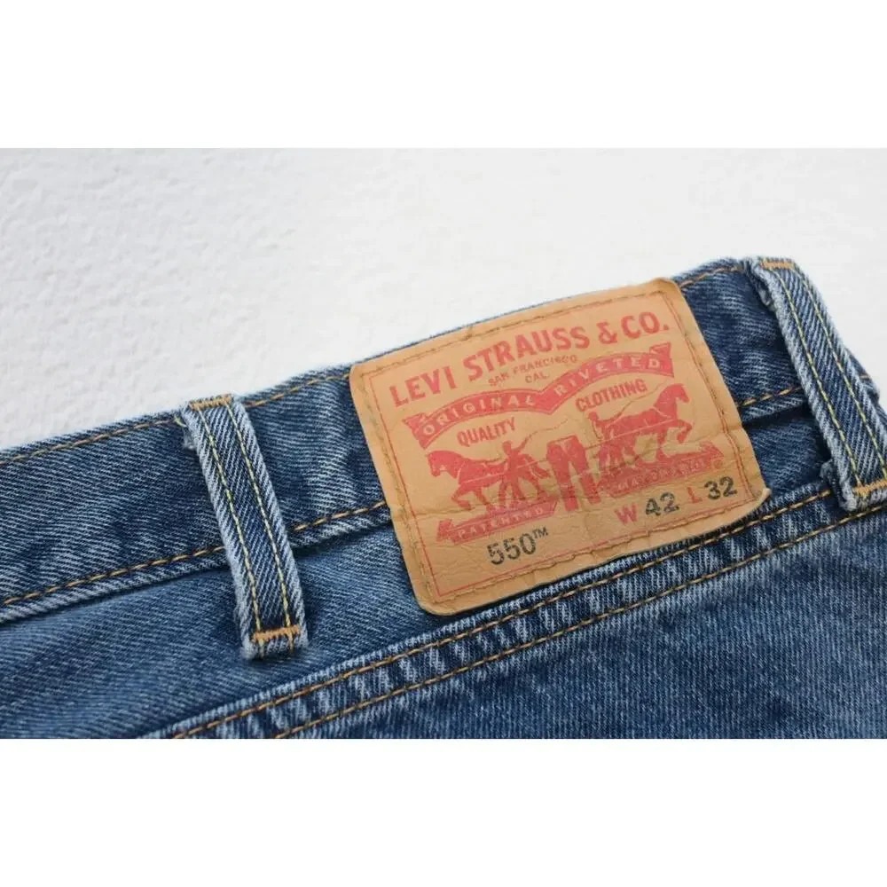Levi's 550 Relaxed Fit Straight Rugged Blue Denim Jeans Mens‎ Size 42 x 32